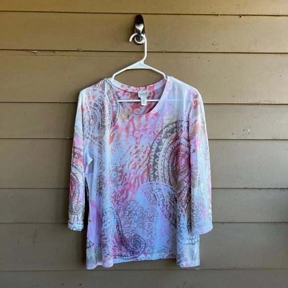Weekends by Chico's Long Sleeve Top - Size L (2) - Bohemian, Paisley - Picture 1 of 5